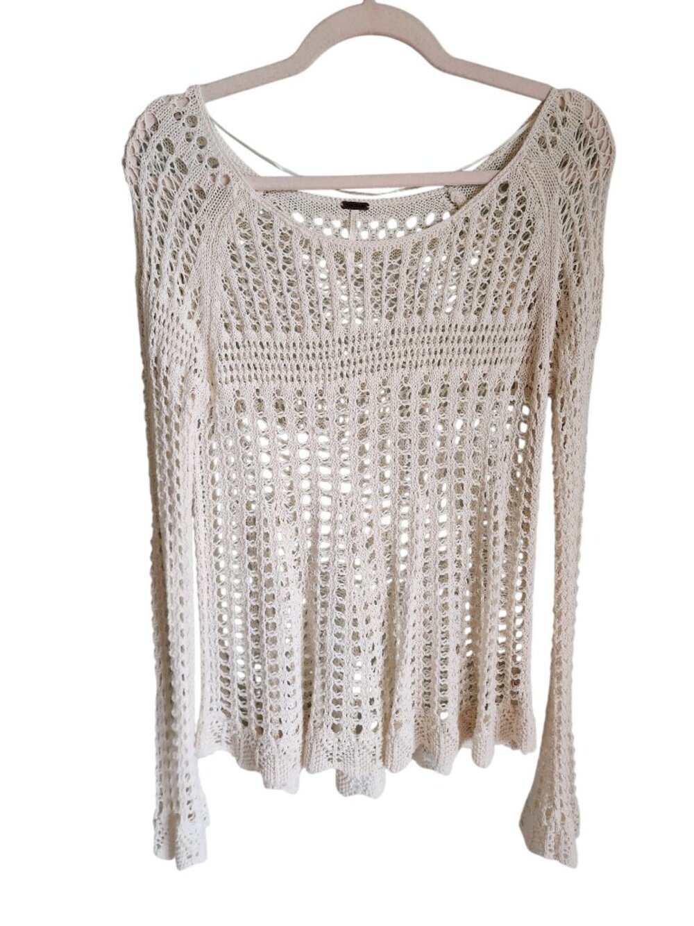 Free People Sweater Ivory Small Women's Annabelle Open Knit Boho Scoop Neck